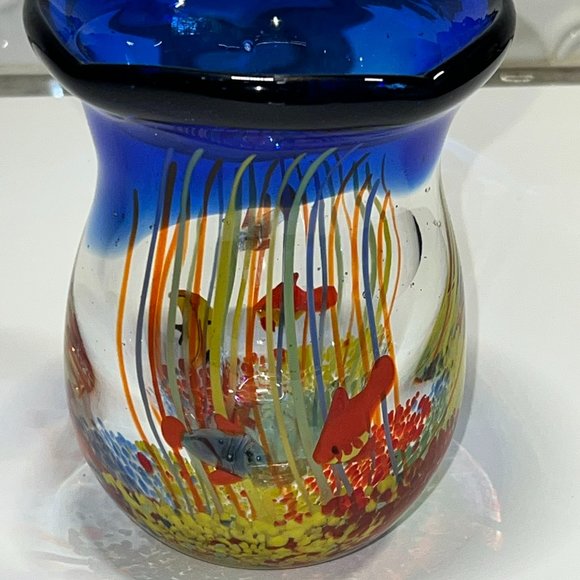 Heavy thick Art Glass Blown Tropical Fish Aquarium Vase Murano Style - Picture 8 of 16